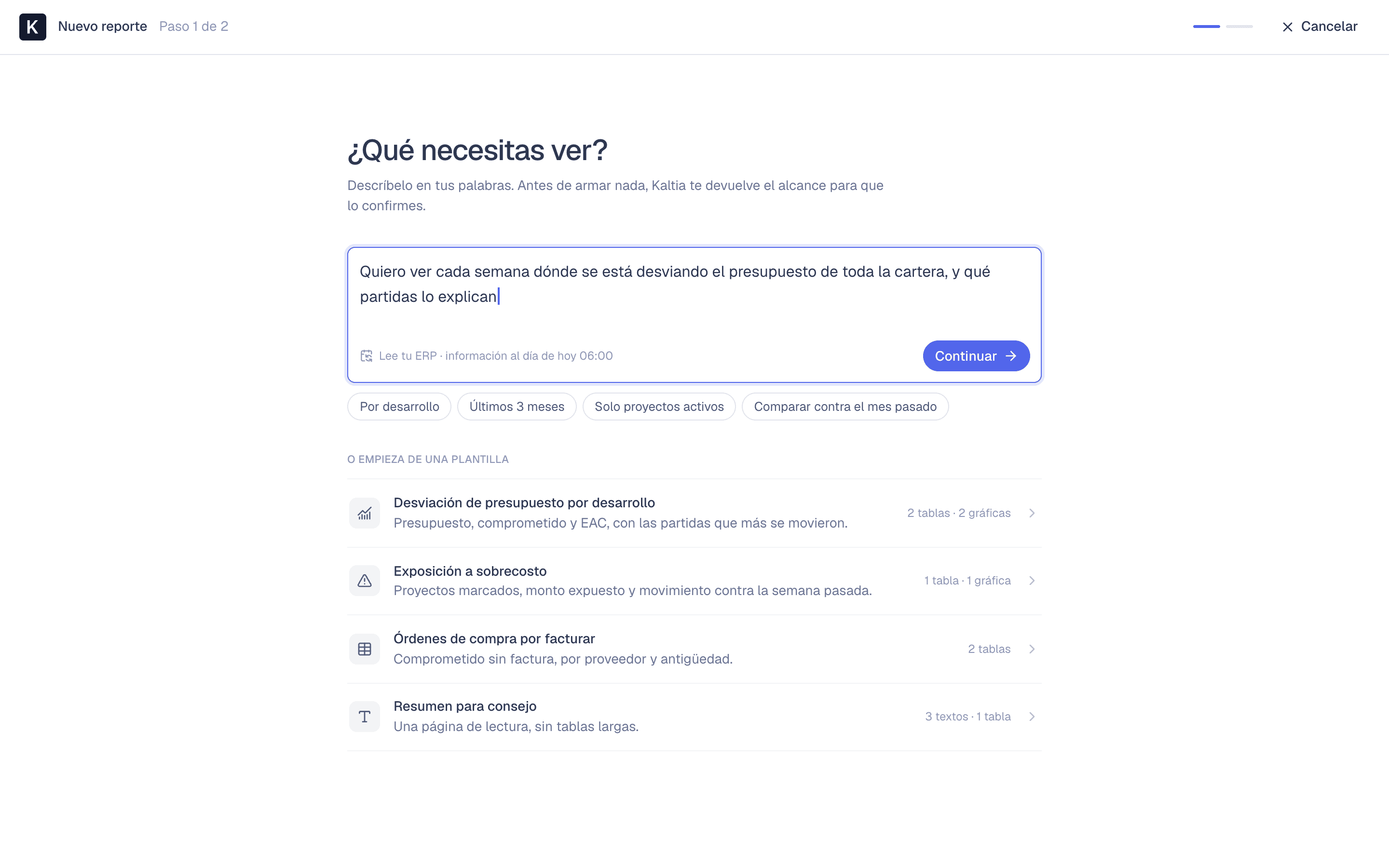 Descripción del reporte en lenguaje natural